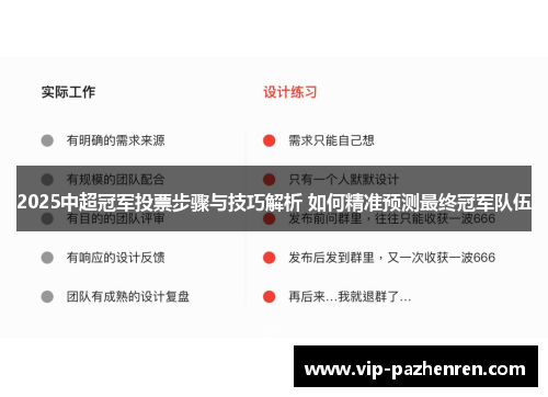 2025中超冠军投票步骤与技巧解析 如何精准预测最终冠军队伍